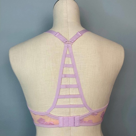 PINK Victoria's Secret Purple Beige Lightly Lined Hibiscus Underwire Bra 34DD - Picture 4 of 12